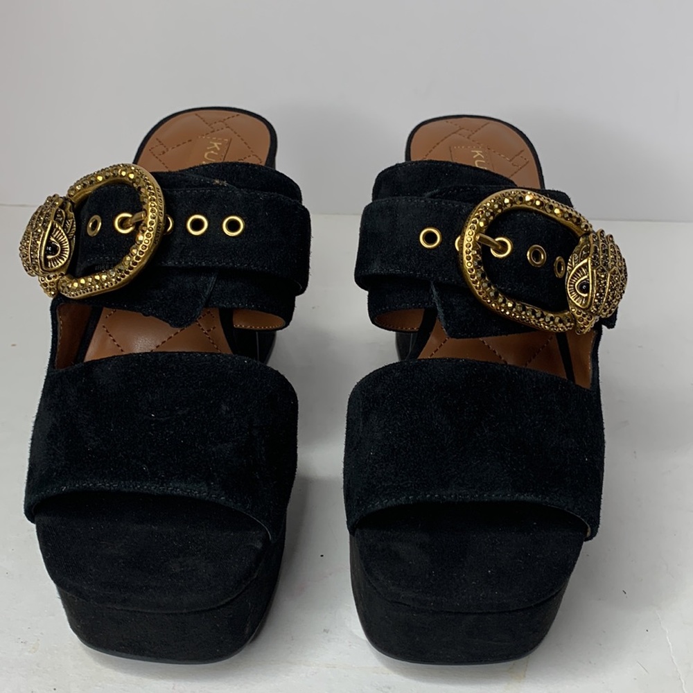Kurt Geiger Mayfair black suede crystal buckle platform heels NWT - Picture 8 of 12